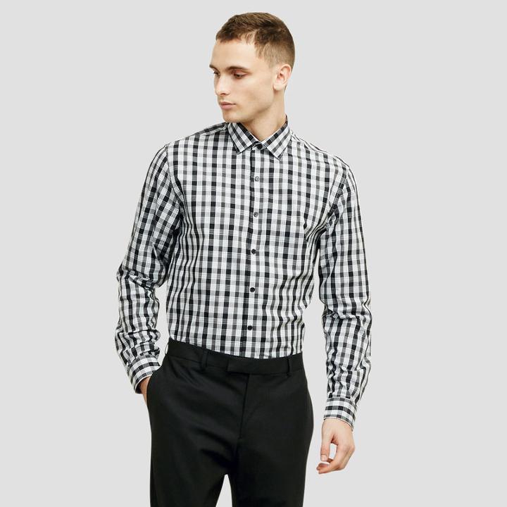 Reaction Kenneth Cole Slim-fit Black And White Check Shirt - Night