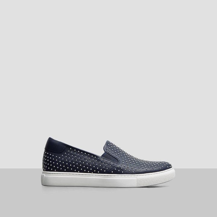 Kenneth Cole New York King 3 Leather Studded Slip-on Sneaker - Navy