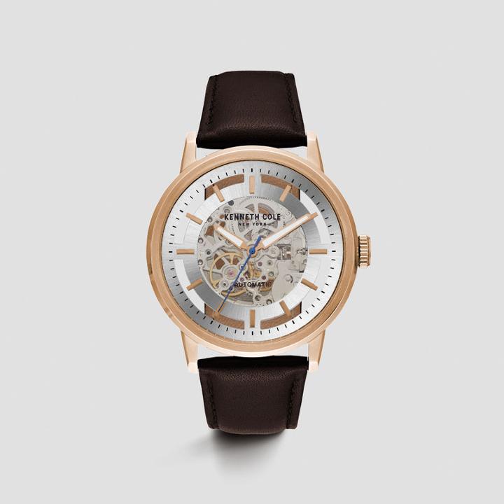 Kenneth Cole New York Rose Goldtone Watch With Brown Leather Strap - Neutral
