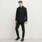 Reaction Kenneth Cole Wool Pea Coat With Leather Shoulder Details - Indigo