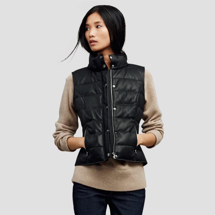 Kenneth Cole Black Label Leather Puffer Vest - Black