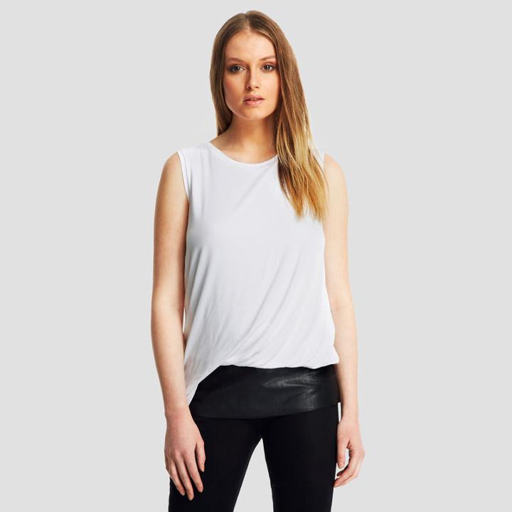 Kenneth Cole New York Draped Jersey Top With Faux-leather Hem - White