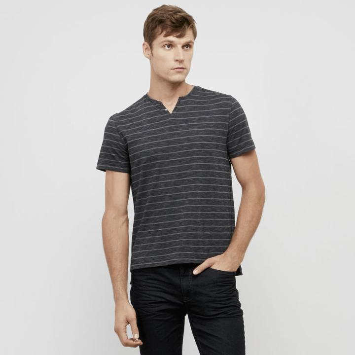 Reaction Kenneth Cole Striped Henley Tee Shirt - Ash Grey