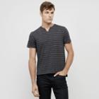 Reaction Kenneth Cole Striped Henley Tee Shirt - Ash Grey