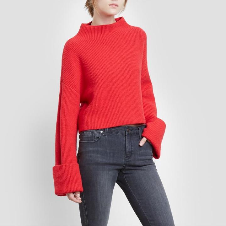 Kenneth Cole New York Wide Cuff Mock Neck Sweater - Patriot Red