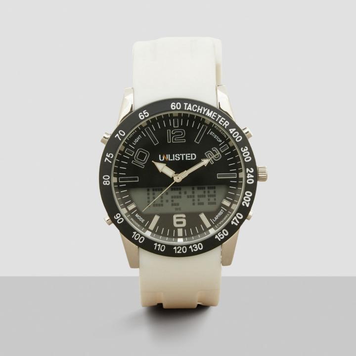 Unlisted, A Kenneth Cole Production Black Analog And Digital Watch With White Silicone Strap - Neutral