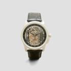 Kenneth Cole New York Silvertone Skeleton Black Croco Leather Strap Watch - Neutral
