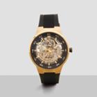 Kenneth Cole New York Goldtone Automatic Skeleton Black Silicone Strap Watch - Neutral