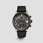 Kenneth Cole New York Black Leather Strap Chronograph Watch With Goldtone Details - Neutral