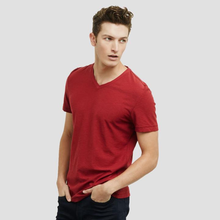 Reaction Kenneth Cole Short-sleeve Slub V-neck T-shirt - Bonfire Red