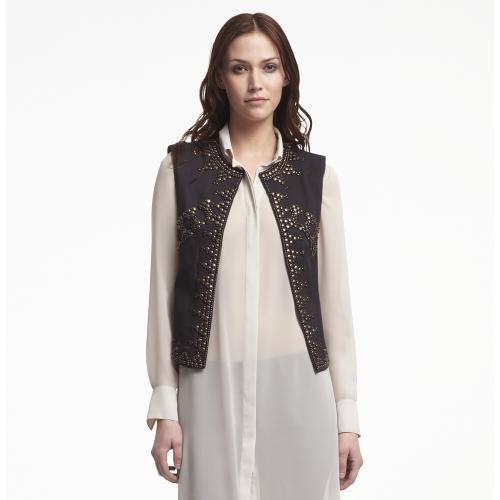 Kenneth Cole Collection Patrice Embellished Linen Vest - Women's - Black