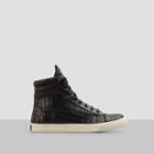 Kenneth Cole New York Double Header Croco-embossed Leather Sneaker - Black