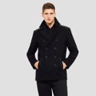 Reaction Kenneth Cole Wool Pea Coat With Leather Shoulder Details - Black