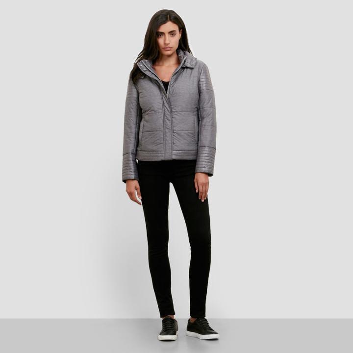 Kenneth Cole New York Puffer Jacket With Removable Hood - Hthr Prnt