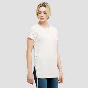 Kenneth Cole New York Knit Tee With Lace-up Grommets - Ecru