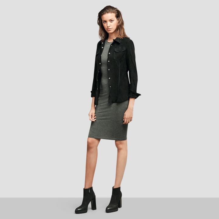 Kenneth Cole Black Label Suede Shirt Jacket - Black