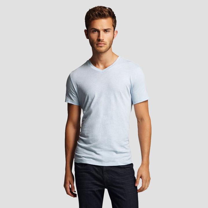 Kenneth Cole New York V-neck Slub-knit T-shirt - Light Blue