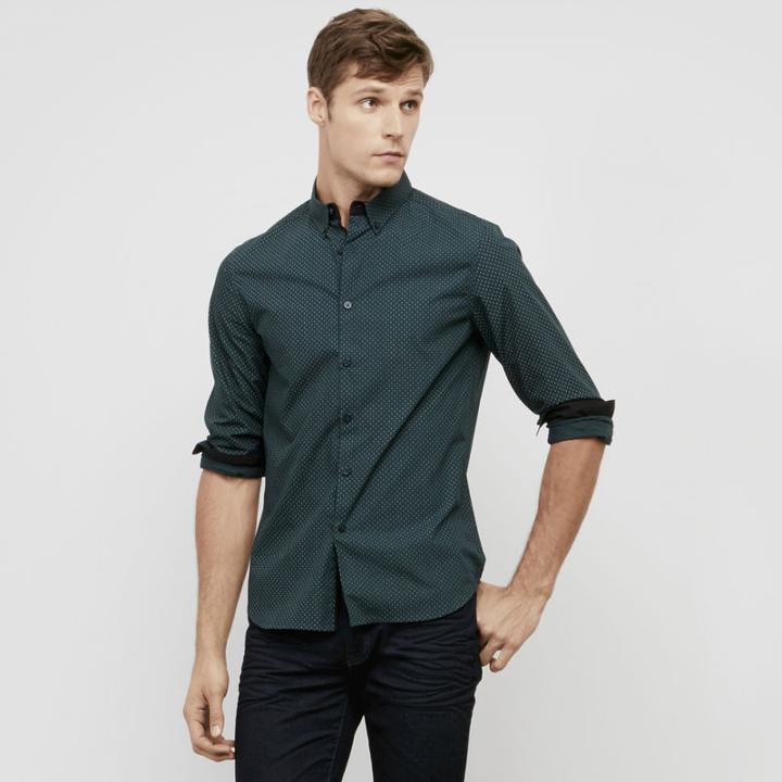 Kenneth Cole New York Dot Print Button Front Shirt - Juniper Cmbo