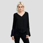 Kenneth Cole Black Label Split Front V-neck Blouse - Black