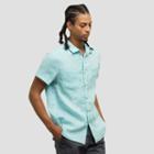 Kenneth Cole New York Short-sleeve Linen Button-front Shirt - Glacier