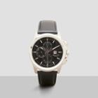 Kenneth Cole New York Silvertone Chronograph Watch With Black Leather Strap - Neutral