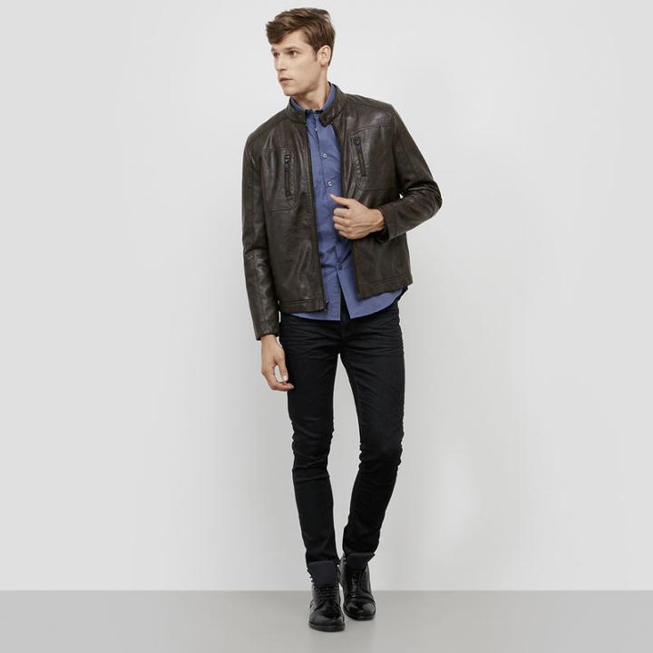 Reaction Kenneth Cole Faux Leather Moto Jacket - Wood Brown