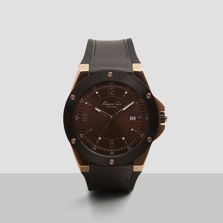 Kenneth Cole New York Rose Gold Watch With Black Silicone Strap - Neutral