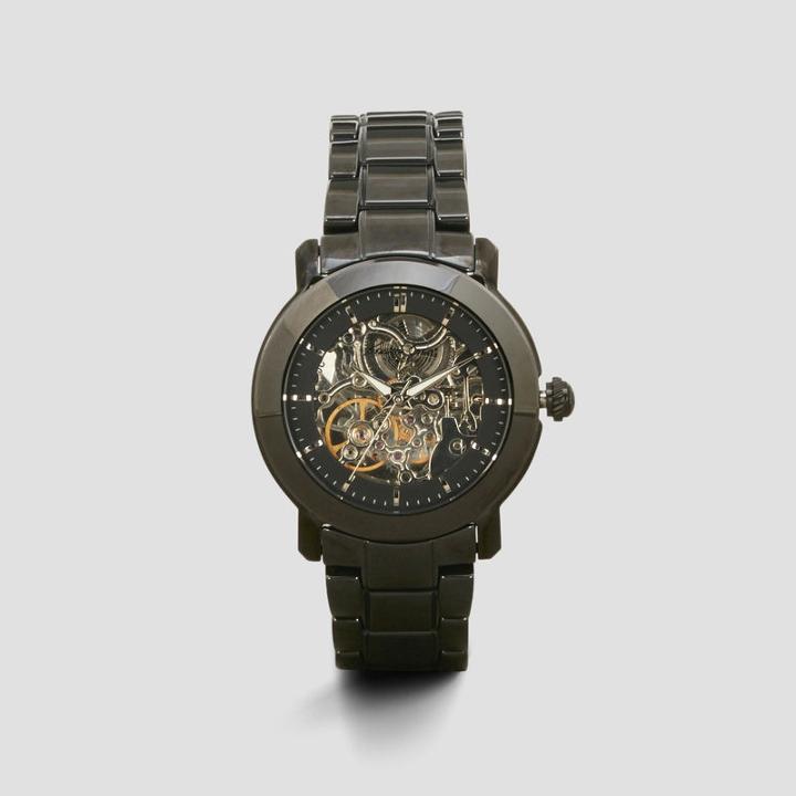 Kenneth Cole New York Black Skeleton Automatic Ceramic Link Watch - Neutral