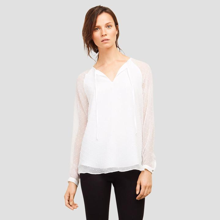 Kenneth Cole New York Long-sleeve Woven Top With Embroidered Dots - White