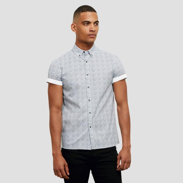Reaction Kenneth Cole Palm Tree Button-front Shirt - R Quartz Cb
