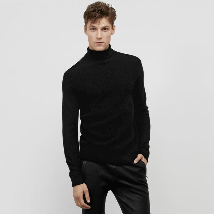 Kenneth Cole Black Label Waffle Knit Turtleneck Sweater - Black