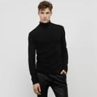 Kenneth Cole Black Label Waffle Knit Turtleneck Sweater - Black