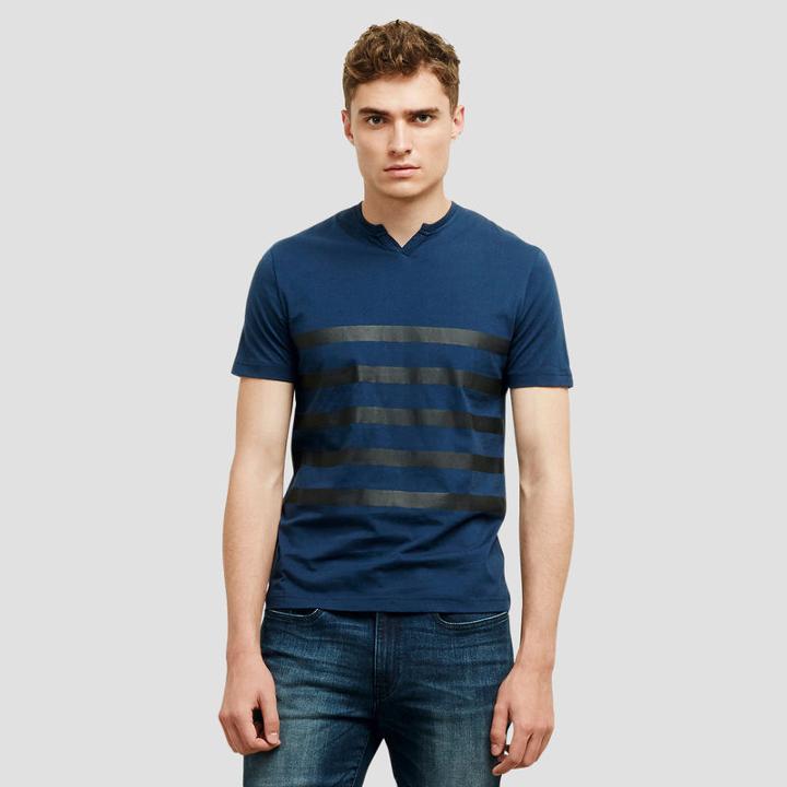 Reaction Kenneth Cole Rubber Striped Henley T-shirt - Laguna