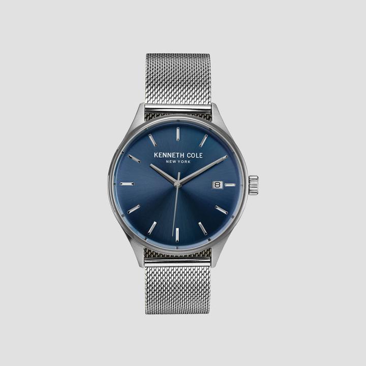 Kenneth Cole New York Silver-tone And Blue Watch With Mesh Strap - Neutral