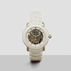 Kenneth Cole New York White Skeleton Automatic Ceramic Link Watch - Neutral