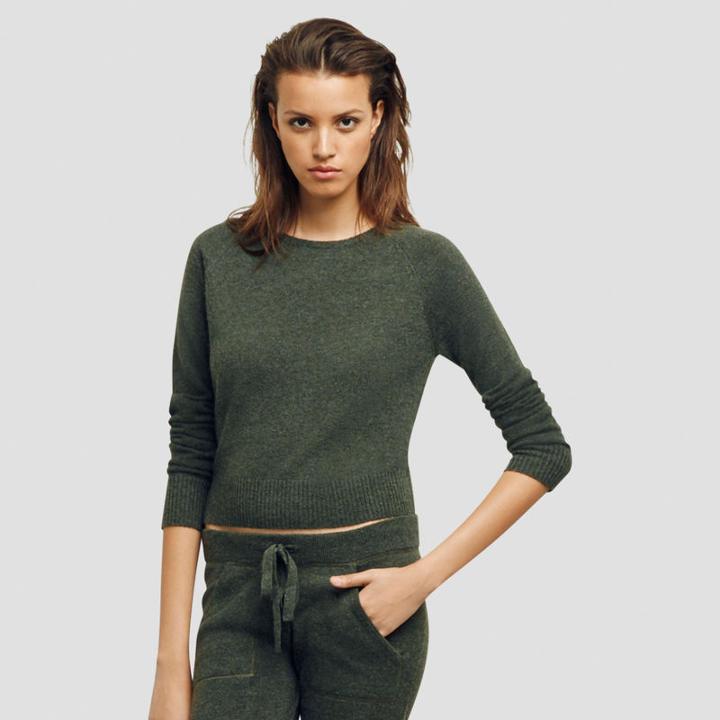 Kenneth Cole New York Cashmere Crop Sweater - Army Green