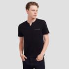 Reaction Kenneth Cole Short-sleeve Henley With Faux-leather Trim - Black