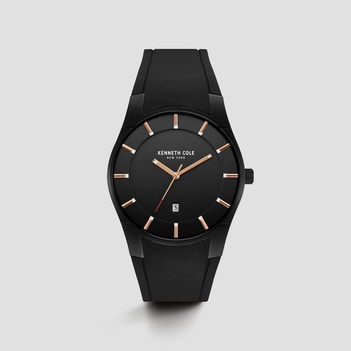 Kenneth Cole New York Black Silicone Strap Watch With Black Dial - Neutral