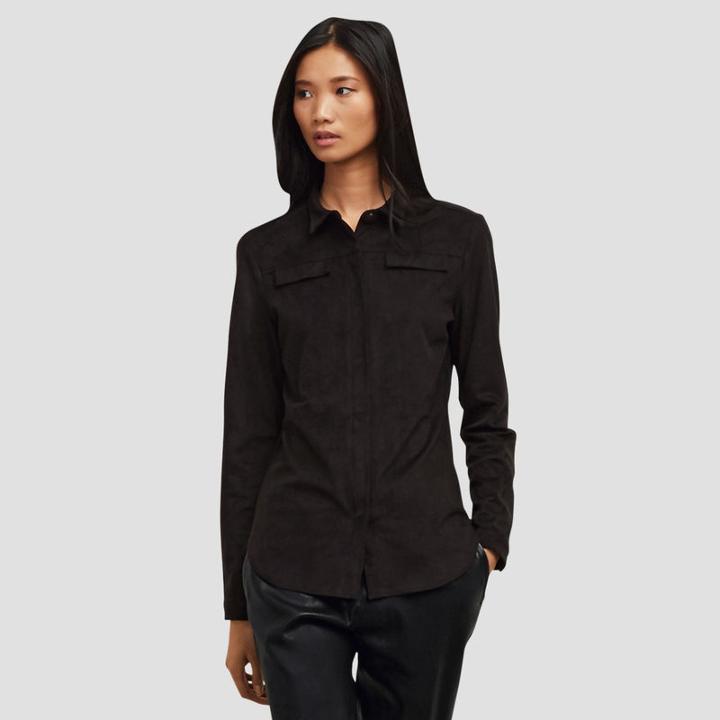 Kenneth Cole New York Faux Suede Button Front Shirt - Black