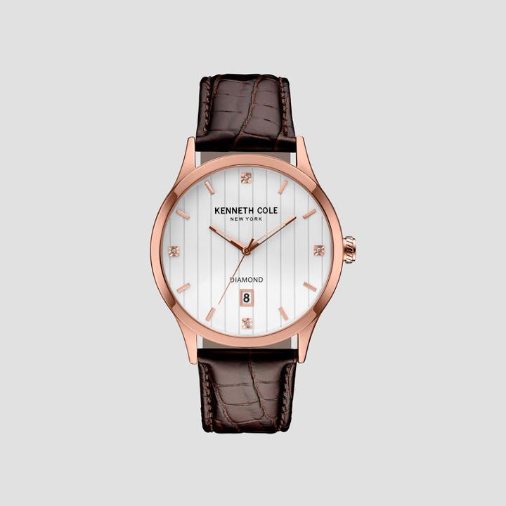 Kenneth Cole New York Rose Gold-tone Watch With Croco Embossed Leather Strap - Neutral