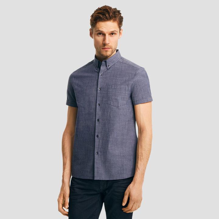Reaction Kenneth Cole Short-sleeve Pocket Chambray Shirt - Indigo