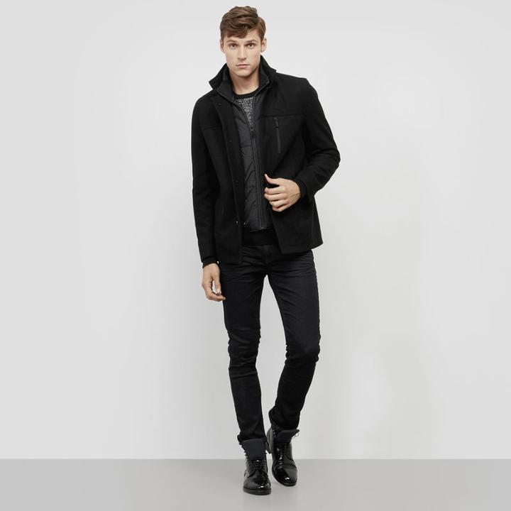 Kenneth Cole New York Pea Coat With Nylon Bib - Black