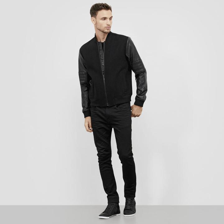 Reaction Kenneth Cole Wool Jacket With Faux Leather Sleeves - Caper