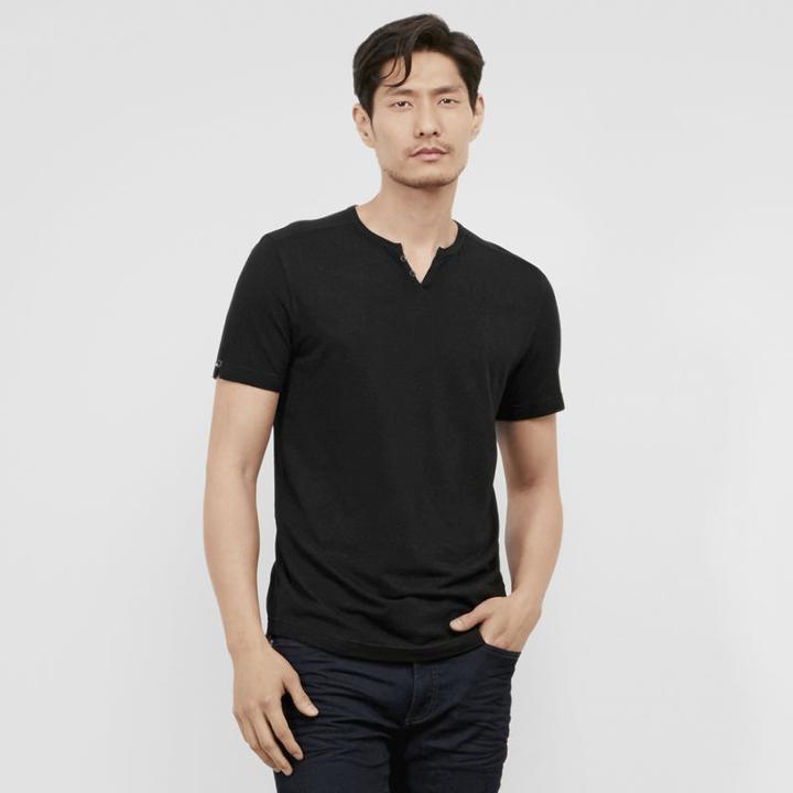 Kenneth Cole New York Short-sleeve Striped Henley - Dim Grey
