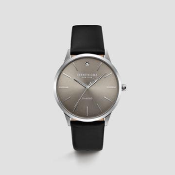 Kenneth Cole New York Diamond Collection Black Leather Strap Watch - Neutral