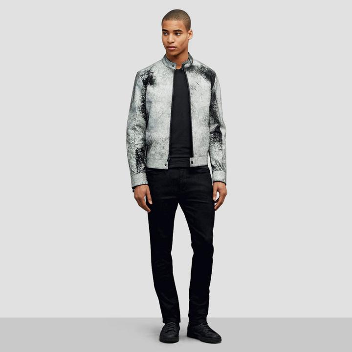 Kenneth Cole Black Label Crackled Leather Moto Jacket - Black