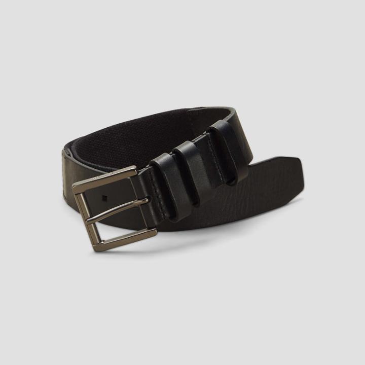 Kenneth Cole New York Waxed Web And Leather Belt - Black