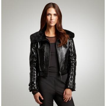 Kenneth Cole Collection Shearling And Patent Leather Jacket