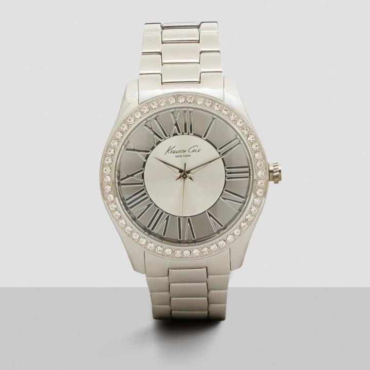 Kenneth Cole New York Silvertone Pave Rhinestone Transparent Link Watch - Neutral