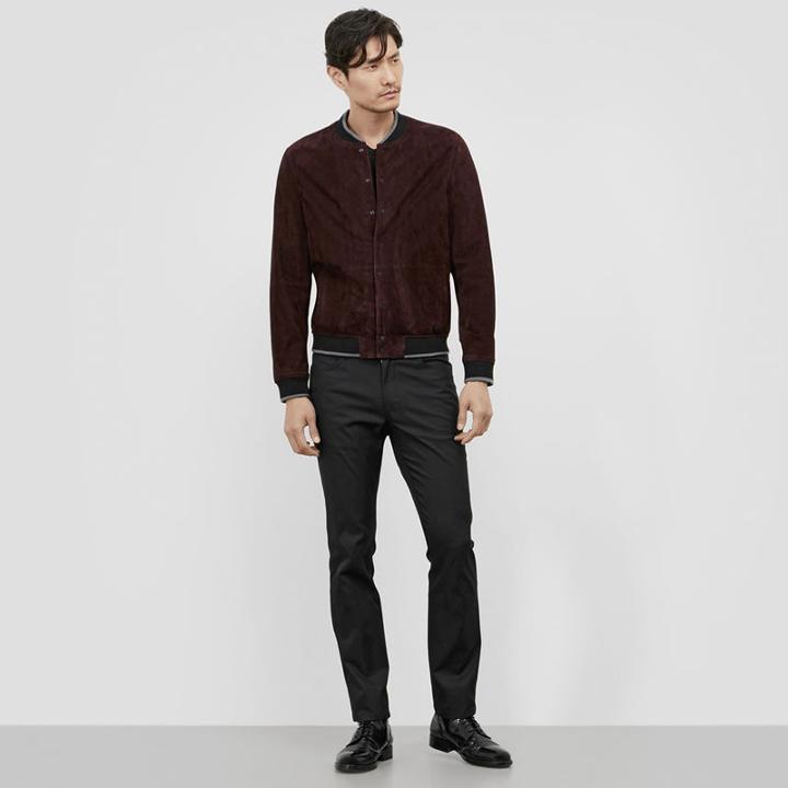 Kenneth Cole New York Burdundy Suede Bomber Jacket - Merlot
